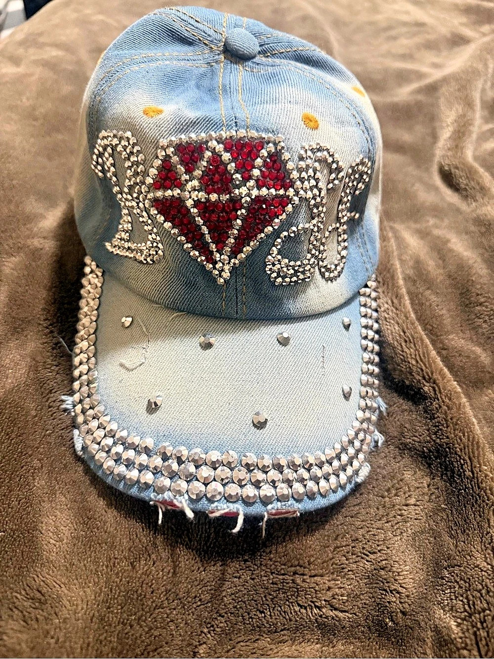 Rhinestone BOSS Distressed Denim Baseball Cap – New Without Tags